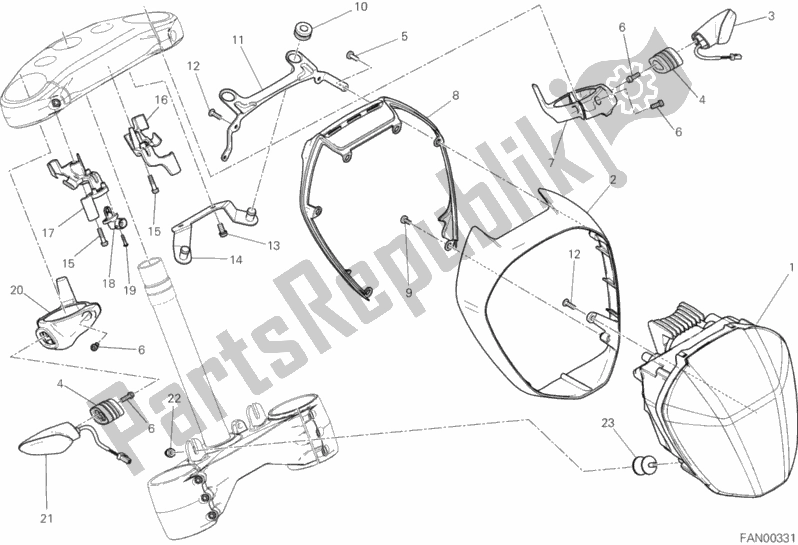 All parts for the Headlight of the Ducati Diavel Xdiavel S Brasil 1260 2019